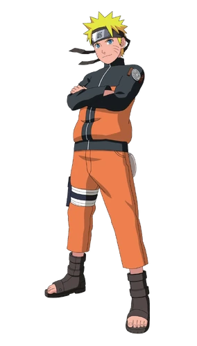 Naruto Uzumaki standing with an energetic pose in a manga-like style